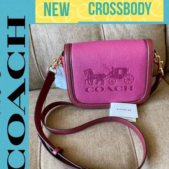Coach Crossbody bag Leather Maroon Pink Carriage Embossed Logo Sophisticated - Picture 1 of 12